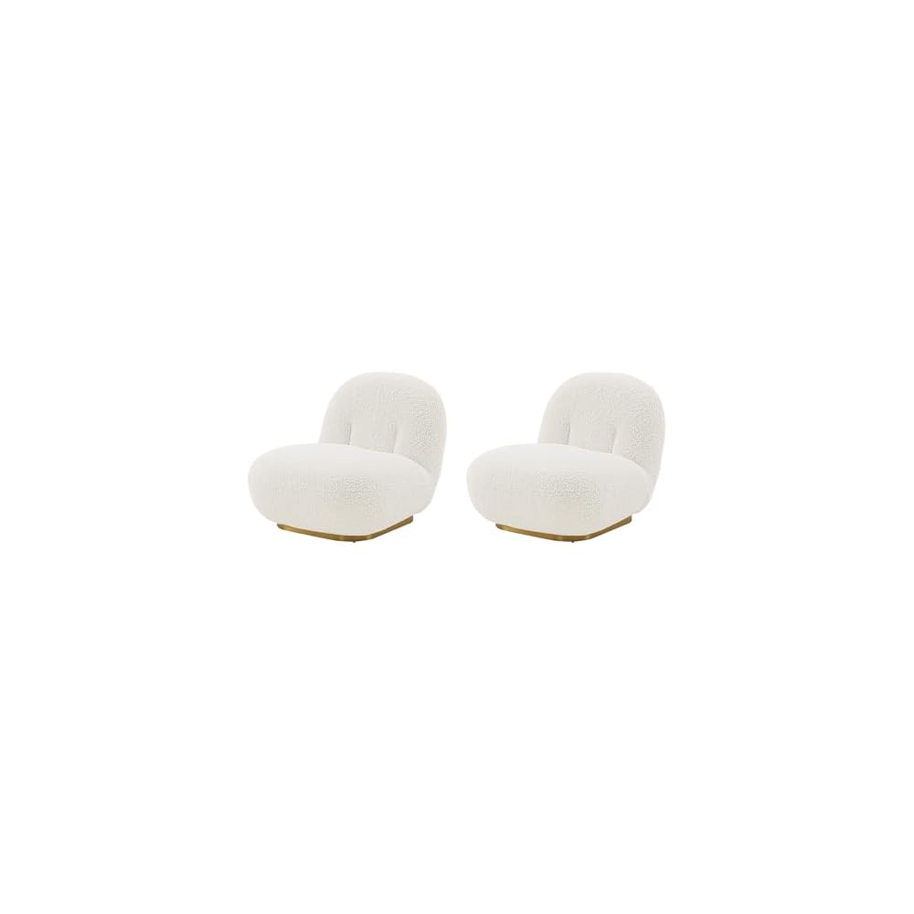 Manhattan Comfort Edina Modern Accent Chairs in Luxurious Boucle Upholstery with High Density Foam Padding & Wood Frame with Gold Metal Base, Living Room Seating, Set of 2, White