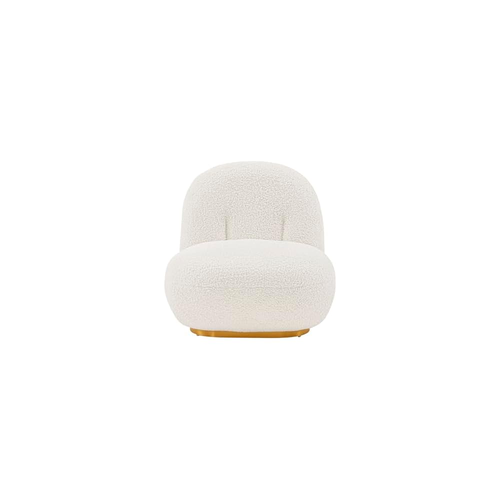 Manhattan Comfort Edina Modern Accent Chairs in Luxurious Boucle Upholstery with High Density Foam Padding & Wood Frame with Gold Metal Base, Living Room Seating, Set of 2, White