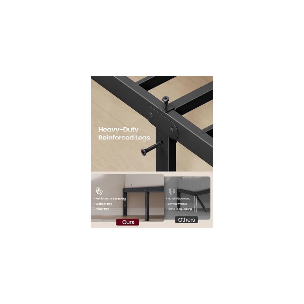 VASAGLE Full Metal Bed Frame, 14 Inches Tall, 1100 lb Weight Capacity