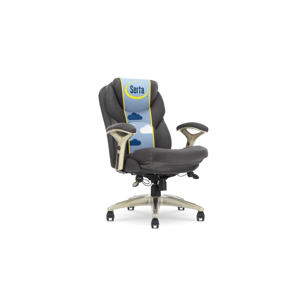 Serta Ergonomic Executive Office Chair Motion Technology Adjustable Mid Back Design with Lumbar Support, Light Gray Fabric