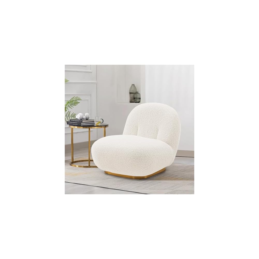 Manhattan Comfort Edina Modern Accent Chairs in Luxurious Boucle Upholstery with High Density Foam Padding & Wood Frame with Gold Metal Base, Living Room Seating, Set of 2, White