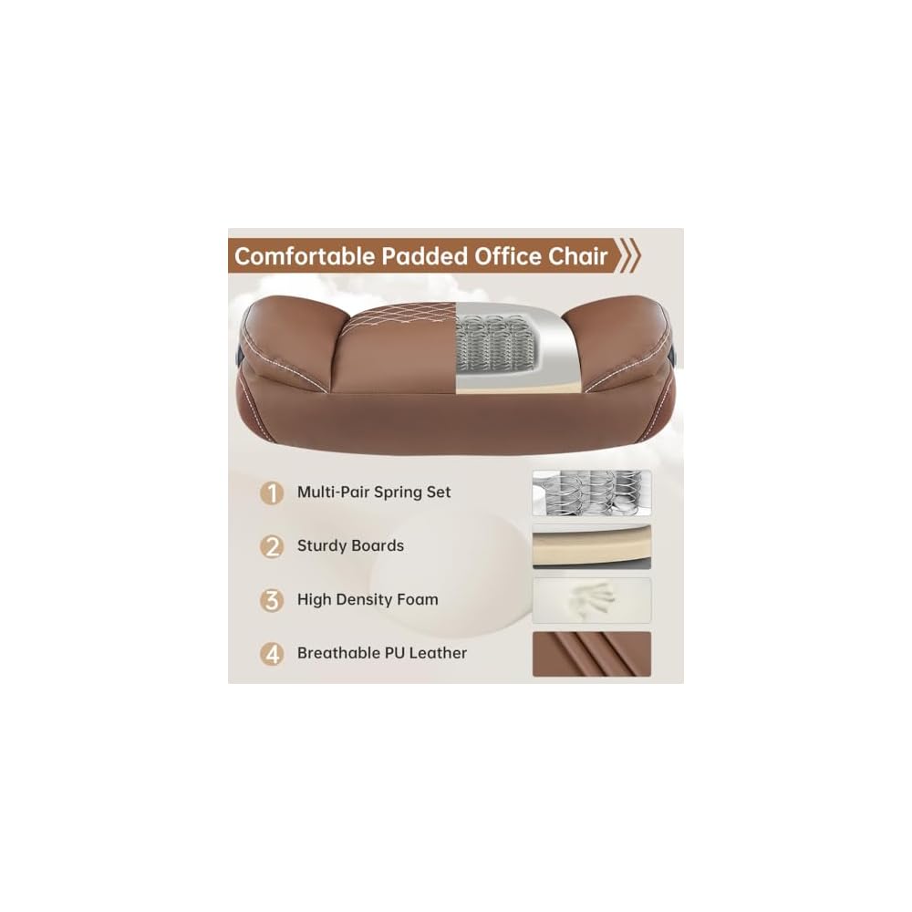 Modern Ergonomic Office Chair with Lumbar Support – Reversible Armrests & Pocket Spring Seat Cushion – Adjustable Height Swivel Task Chair for Office, Home, Gaming (Brown)