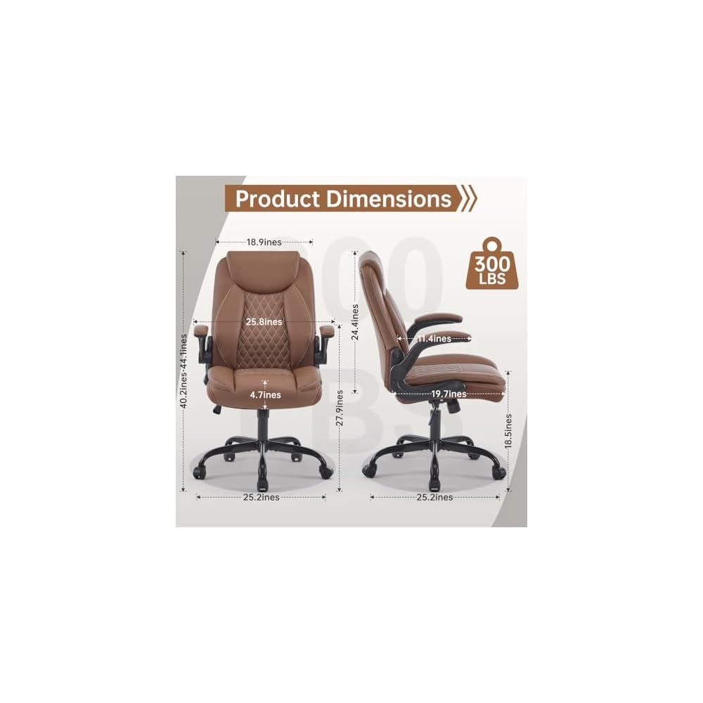 Modern Ergonomic Office Chair with Lumbar Support – Reversible Armrests & Pocket Spring Seat Cushion – Adjustable Height Swivel Task Chair for Office, Home, Gaming (Brown)