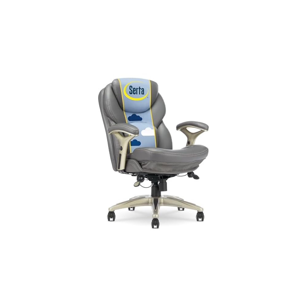 Serta Ergonomic Executive Office Chair Motion Technology Adjustable Mid Back Design with Lumbar Support, Light Gray Fabric