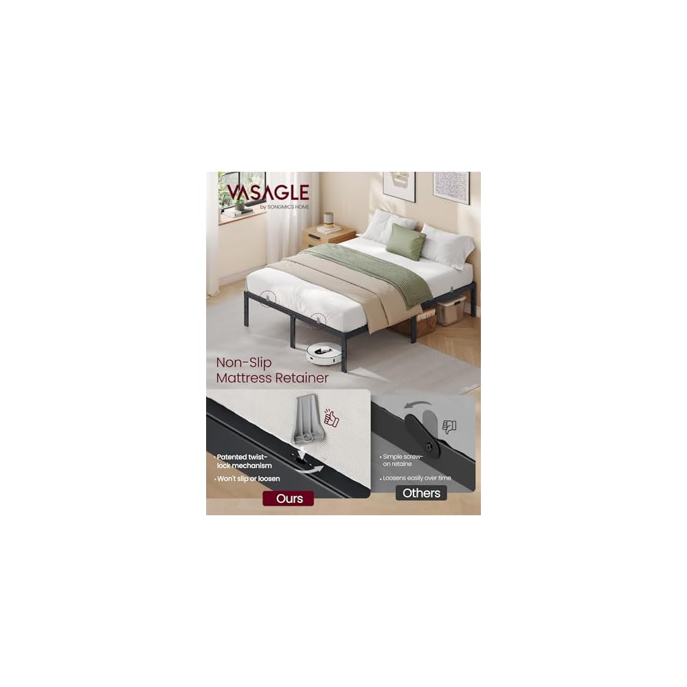 VASAGLE Full Metal Bed Frame, 14 Inches Tall, 1100 lb Weight Capacity
