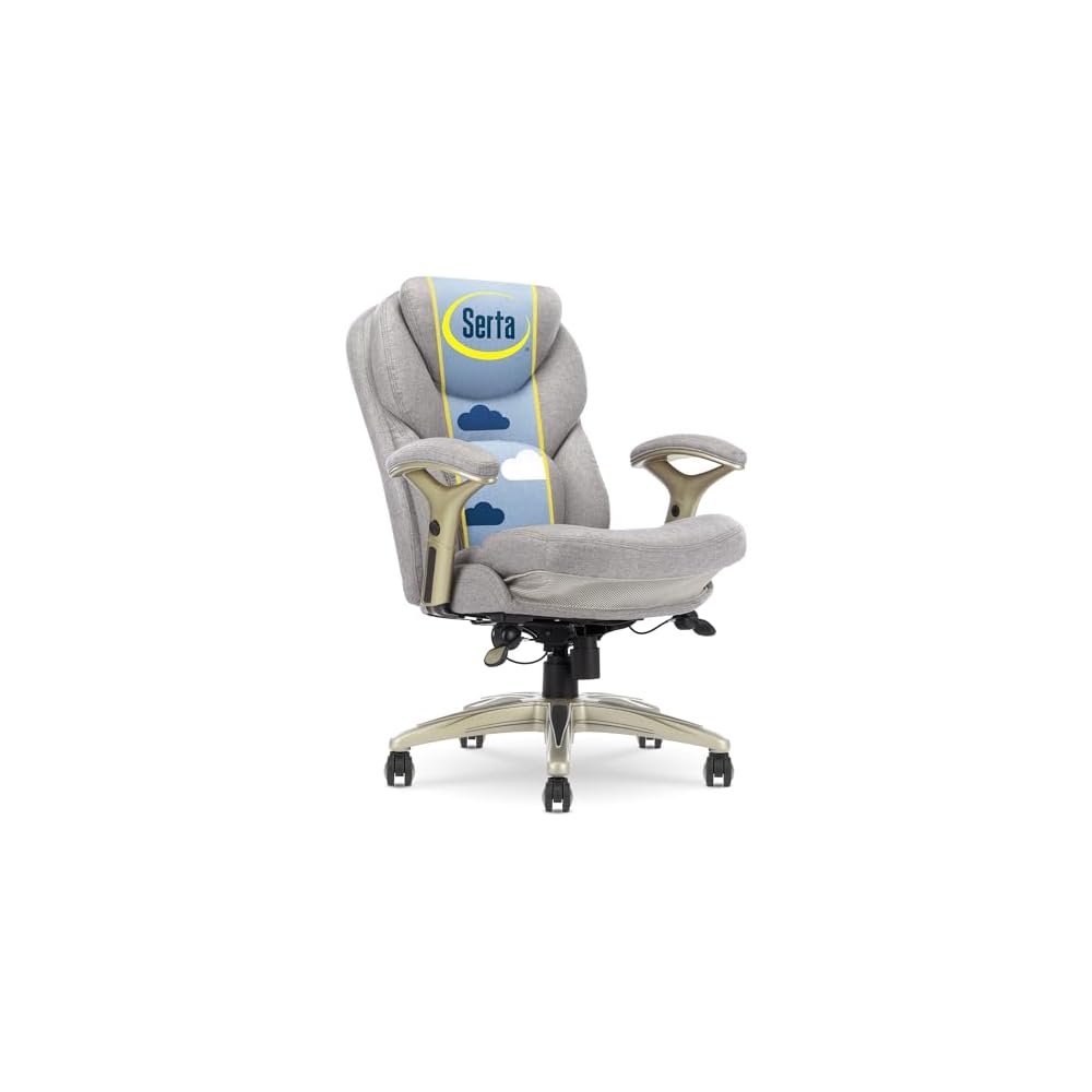 Serta Ergonomic Executive Office Chair Motion Technology Adjustable Mid Back Design with Lumbar Support, Light Gray Fabric