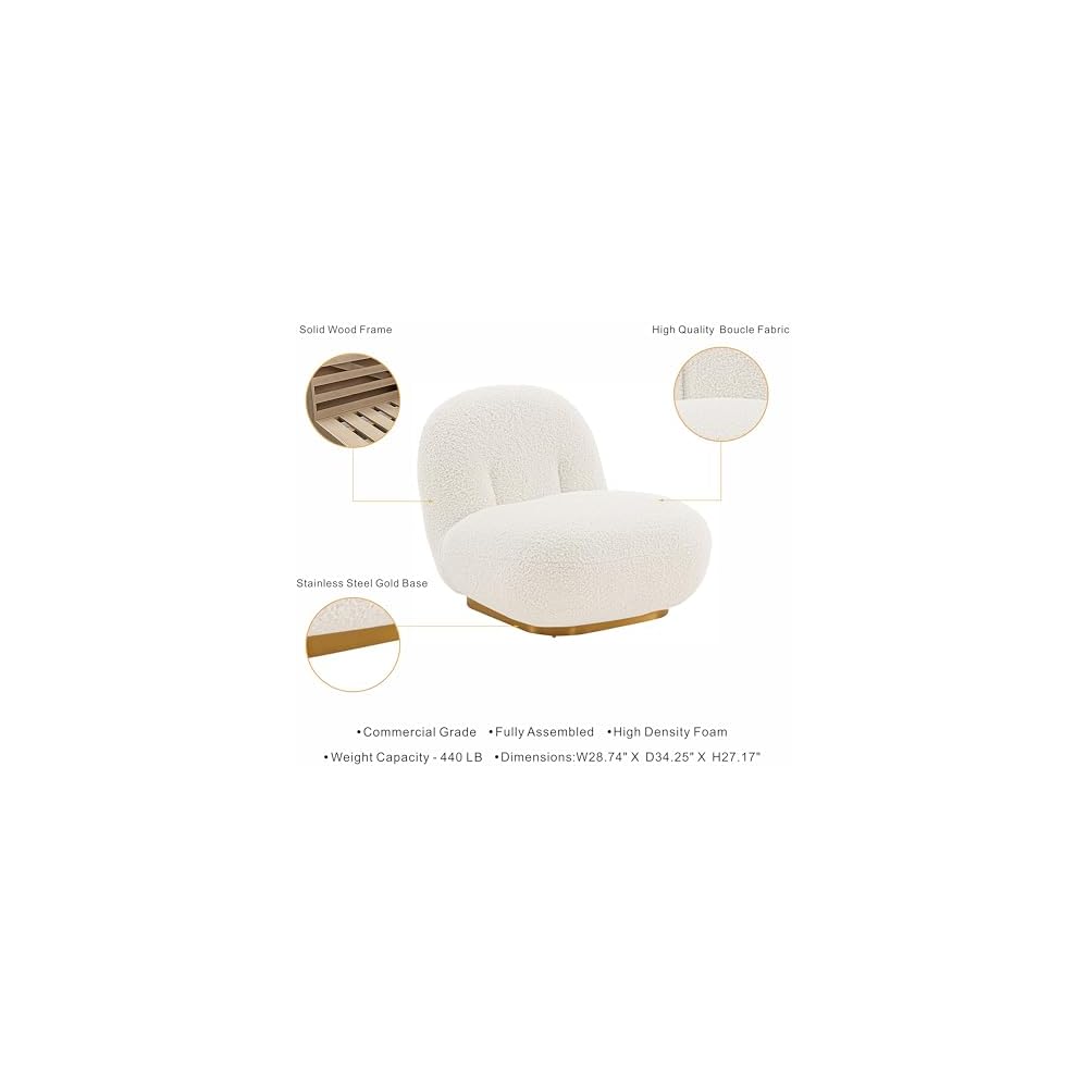 Manhattan Comfort Edina Modern Accent Chairs in Luxurious Boucle Upholstery with High Density Foam Padding & Wood Frame with Gold Metal Base, Living Room Seating, Set of 2, White