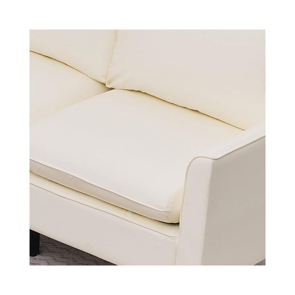 KEIKI Faux Leather Loveseat, Mid Century Modern Comfy Sofa Couch, Mini Deep Seat 2-Seater Settee Loveseat Couches for Office Living Room Bedroom Apartment Dorm Small Space, Cream White