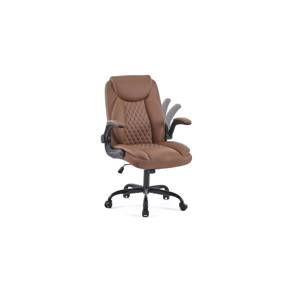 Modern Ergonomic Office Chair with Lumbar Support – Reversible Armrests & Pocket Spring Seat Cushion – Adjustable Height Swivel Task Chair for Office, Home, Gaming (Brown)