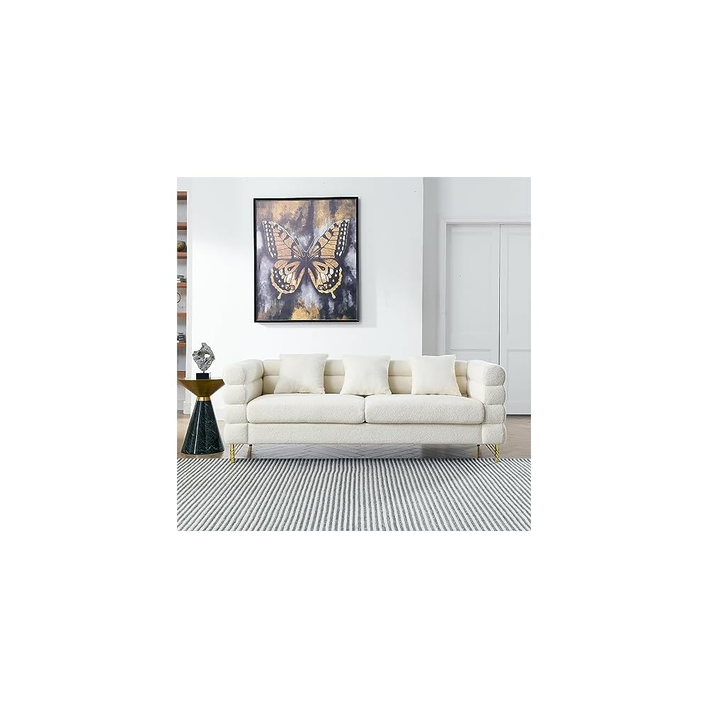 81” Oversized Sofa, 3-Seater Sofa with 3 Pillows, Comfy Upholstered Deep Seating Sofa, Cloud Couch for Living Room/Bedroom/Office (White, 3 Seat)