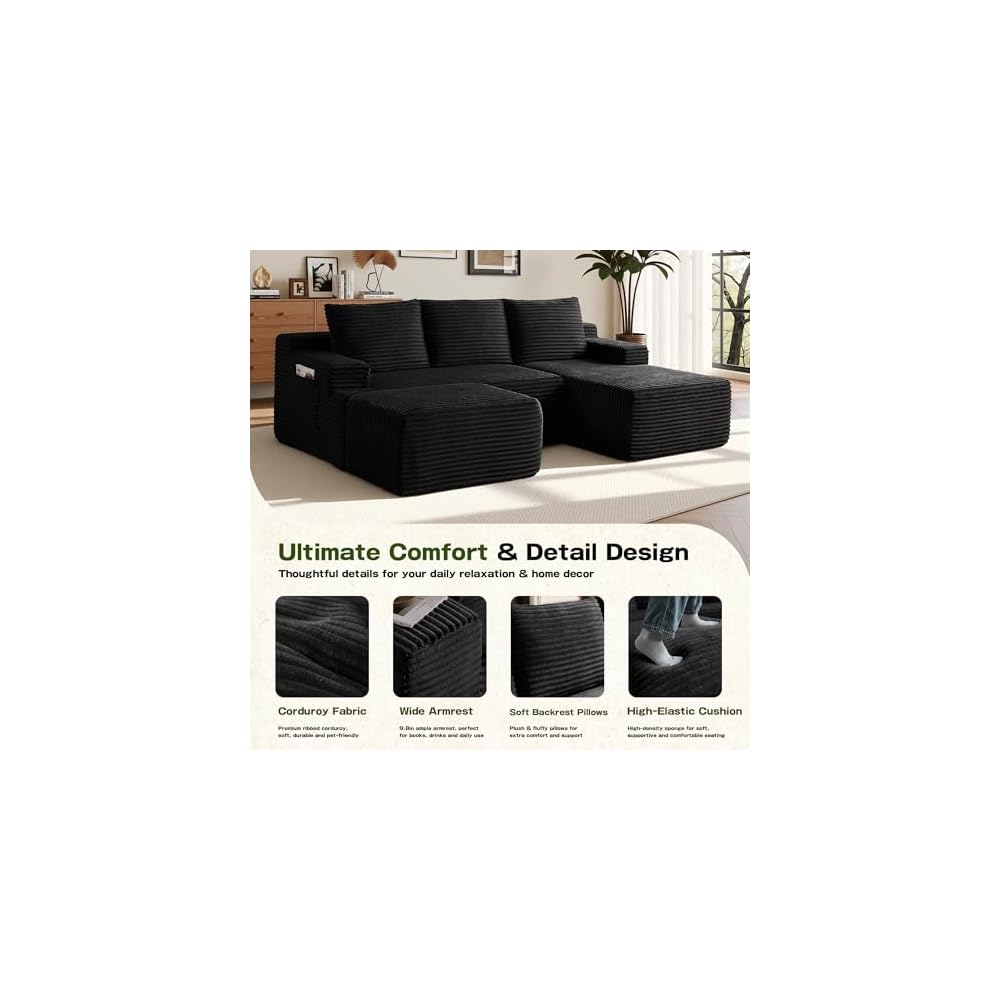 Boneless Couch Comfy Sectional Couches for Living Room,U Shaped Modular Cloud Couch Sofa, Minimalist Modular Sectional Sofa with Deep Seat