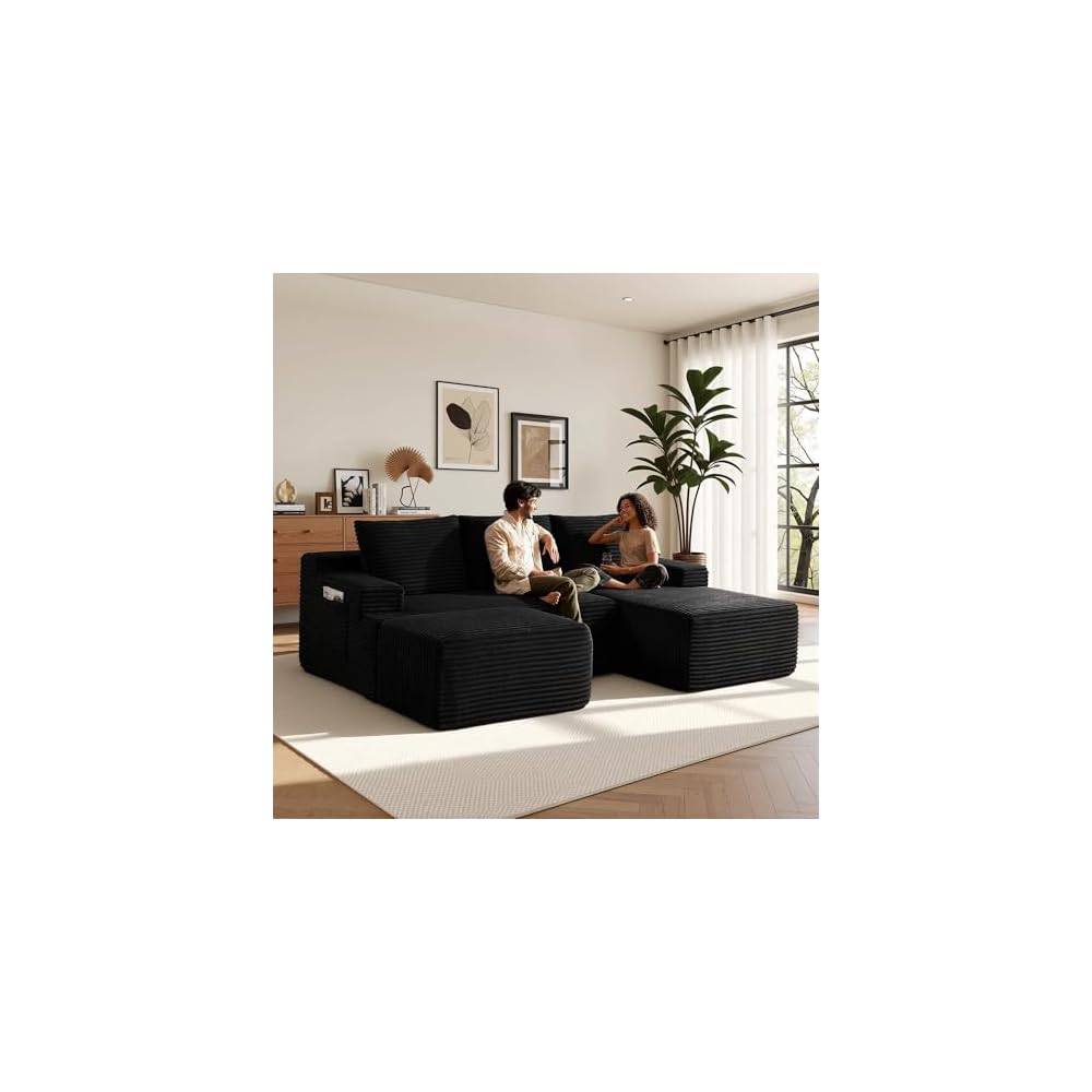 Boneless Couch Comfy Sectional Couches for Living Room,U Shaped Modular Cloud Couch Sofa, Minimalist Modular Sectional Sofa with Deep Seat