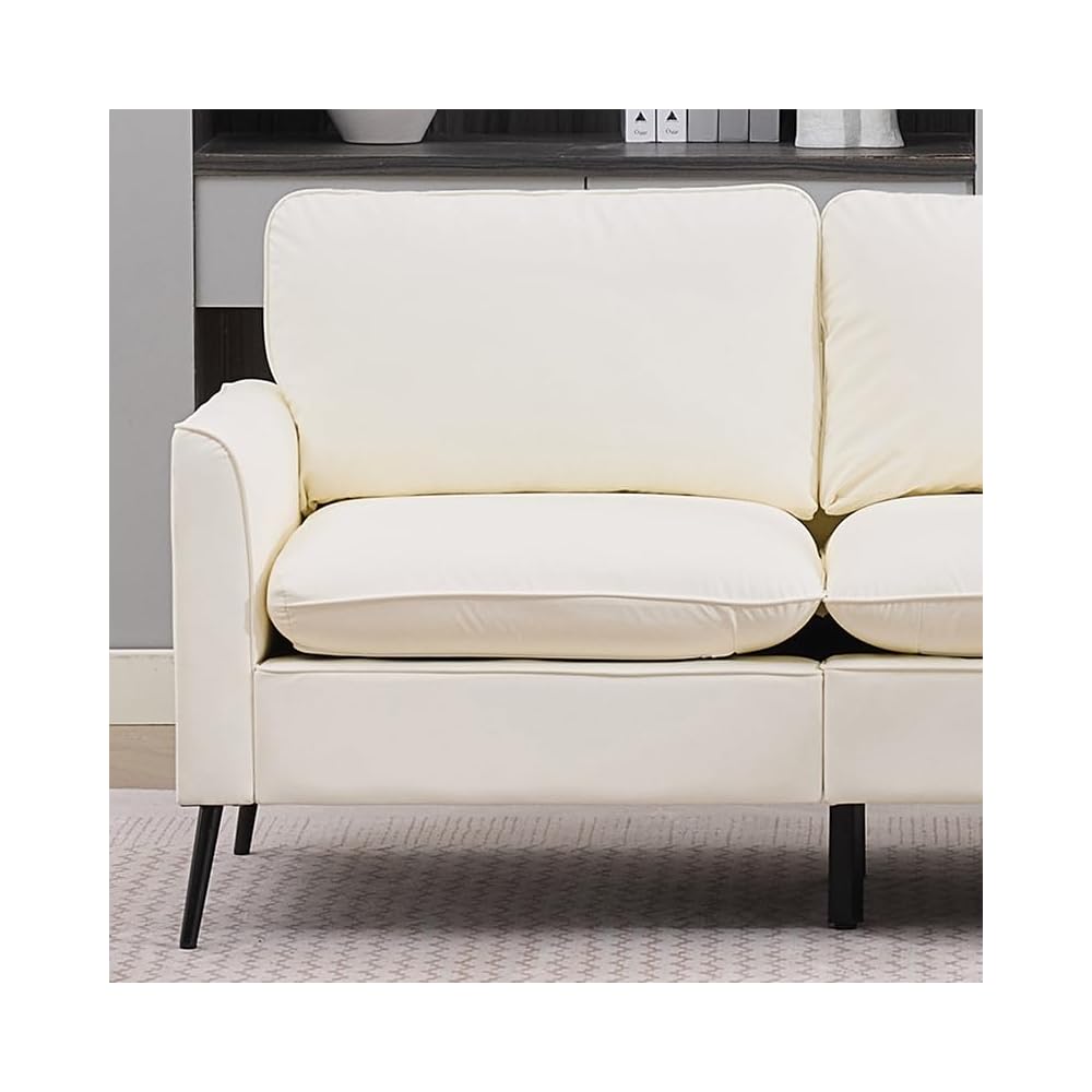 KEIKI Faux Leather Loveseat, Mid Century Modern Comfy Sofa Couch, Mini Deep Seat 2-Seater Settee Loveseat Couches for Office Living Room Bedroom Apartment Dorm Small Space, Cream White