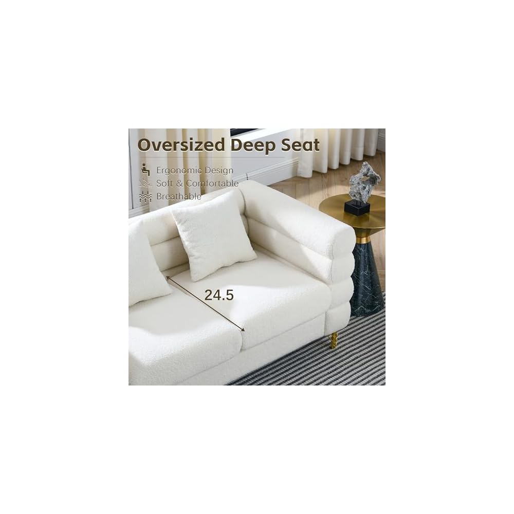 81” Oversized Sofa, 3-Seater Sofa with 3 Pillows, Comfy Upholstered Deep Seating Sofa, Cloud Couch for Living Room/Bedroom/Office (White, 3 Seat)