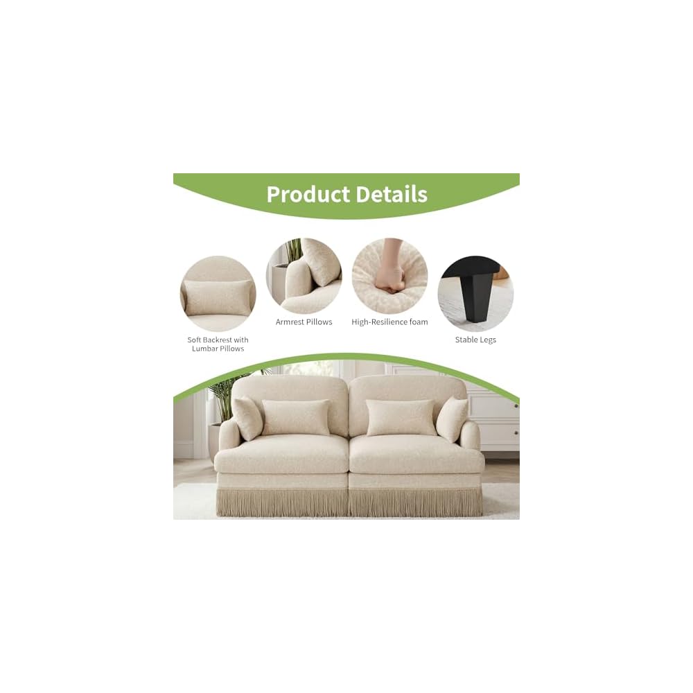 Convertible Modular Sectional Couch w/ 2 Ottomans,Leopard Print 3-Seat U-Shaped Cloud High-Resilience Foam with Pillows,Tassel Fringe Skirt,Easy Assembly for Living Room,Apartment(Beige-Kh 100.3")