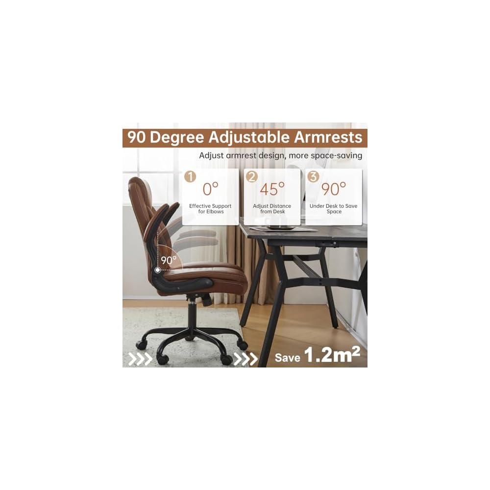 Modern Ergonomic Office Chair with Lumbar Support – Reversible Armrests & Pocket Spring Seat Cushion – Adjustable Height Swivel Task Chair for Office, Home, Gaming (Brown)