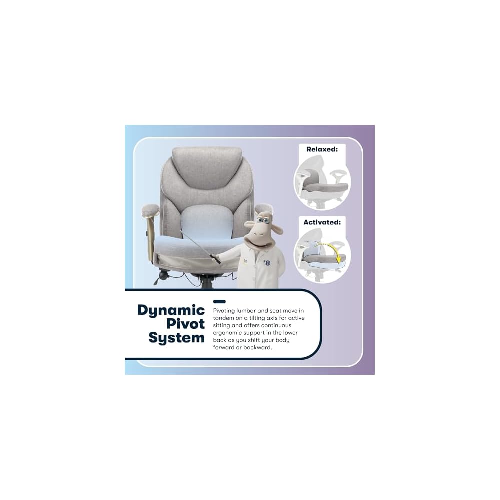 Serta Ergonomic Executive Office Chair Motion Technology Adjustable Mid Back Design with Lumbar Support, Light Gray Fabric