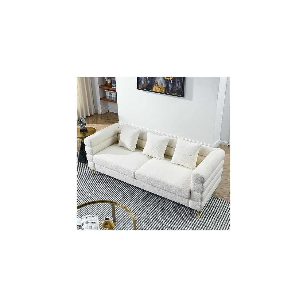 81” Oversized Sofa, 3-Seater Sofa with 3 Pillows, Comfy Upholstered Deep Seating Sofa, Cloud Couch for Living Room/Bedroom/Office (White, 3 Seat)