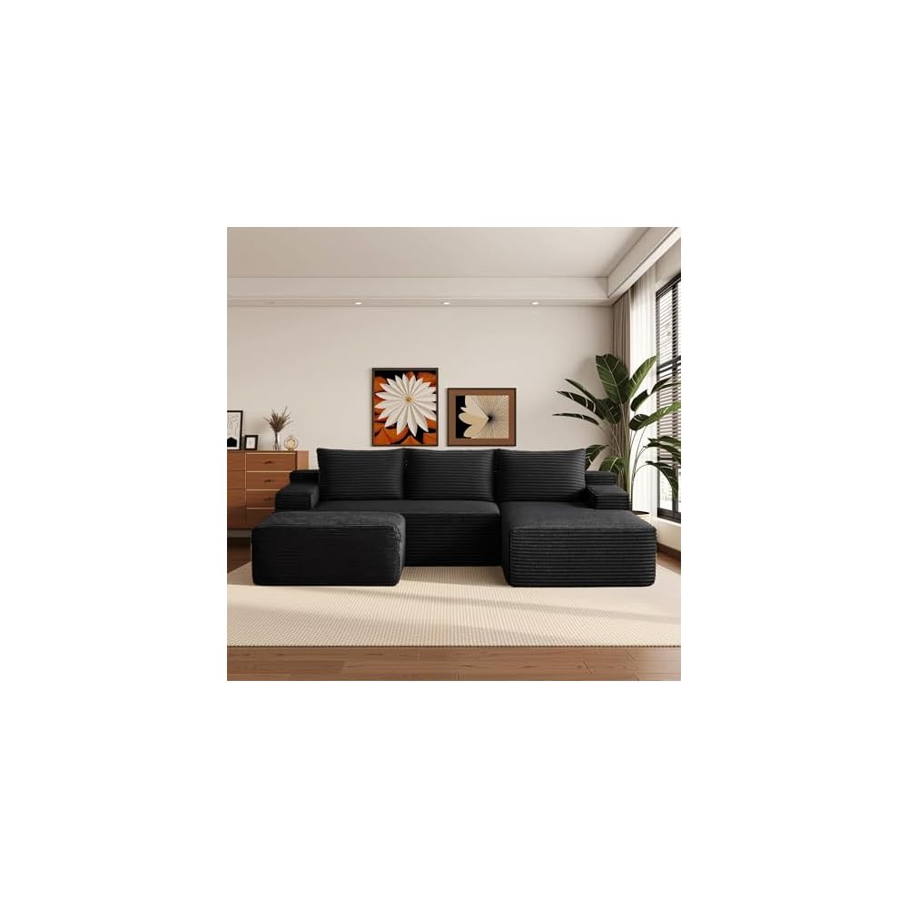 Boneless Couch Comfy Sectional Couches for Living Room,U Shaped Modular Cloud Couch Sofa, Minimalist Modular Sectional Sofa with Deep Seat