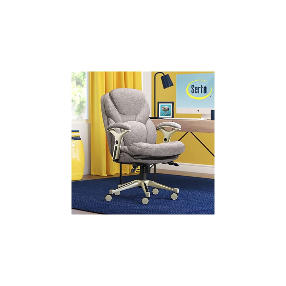 Serta Ergonomic Executive Office Chair Motion Technology Adjustable Mid Back Design with Lumbar Support, Light Gray Fabric