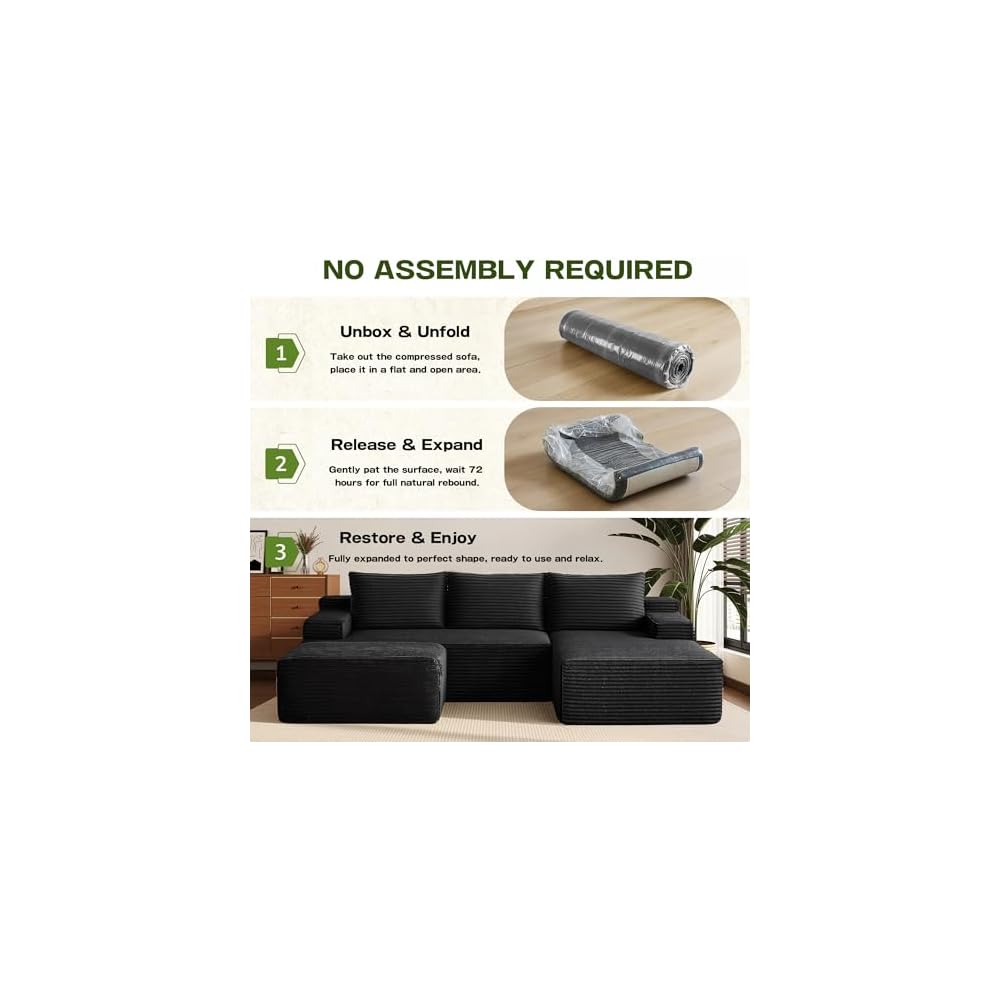 Boneless Couch Comfy Sectional Couches for Living Room,U Shaped Modular Cloud Couch Sofa, Minimalist Modular Sectional Sofa with Deep Seat