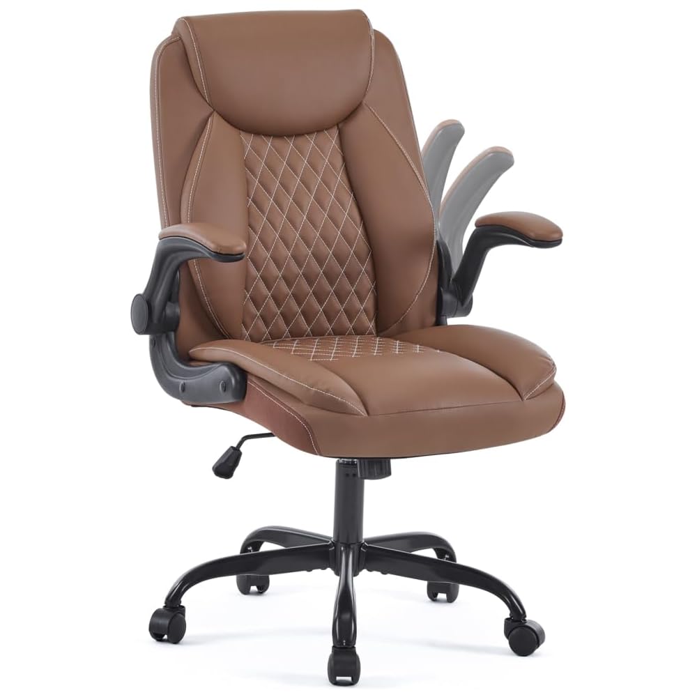 Modern Ergonomic Office Chair with Lumbar Support – Reversible Armrests & Pocket Spring Seat Cushion – Adjustable Height Swivel Task Chair for Office, Home, Gaming (Brown)