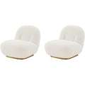 Manhattan Comfort Edina Modern Accent Chairs in Luxurious Boucle Upholstery with High Density Foam Padding & Wood Frame with Gold Metal Base, Living Room Seating, Set of 2, White