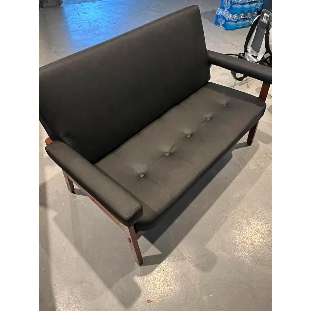 50”W Black Leather Small Office Couch, Loveseat Sofa with Wooden Arms