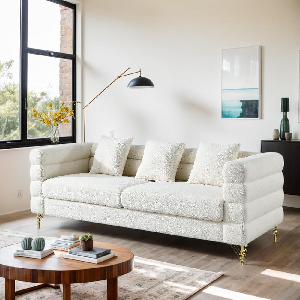 81” Oversized Sofa, 3-Seater Sofa with 3 Pillows, Comfy Upholstered Deep Seating Sofa, Cloud Couch for Living Room/Bedroom/Office (White, 3 Seat)