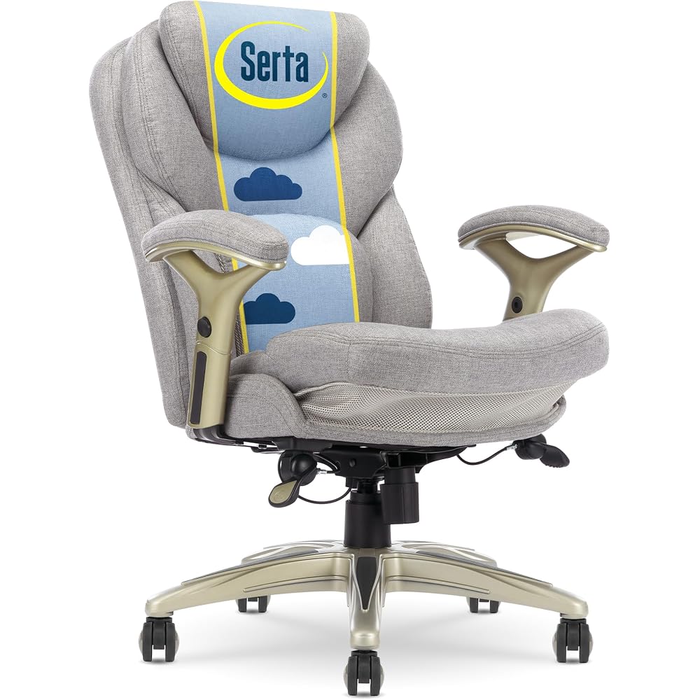 Serta Ergonomic Executive Office Chair Motion Technology Adjustable Mid Back Design with Lumbar Support, Light Gray Fabric