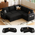 LARMACE Modular Sectional Sleeper Sofa with Pull-Out Bed, Corduroy L Shaped Sectional Couch 5 Seater Sofa with Storage, Convertible Sleeper Sofa Bed for Living Room, Black