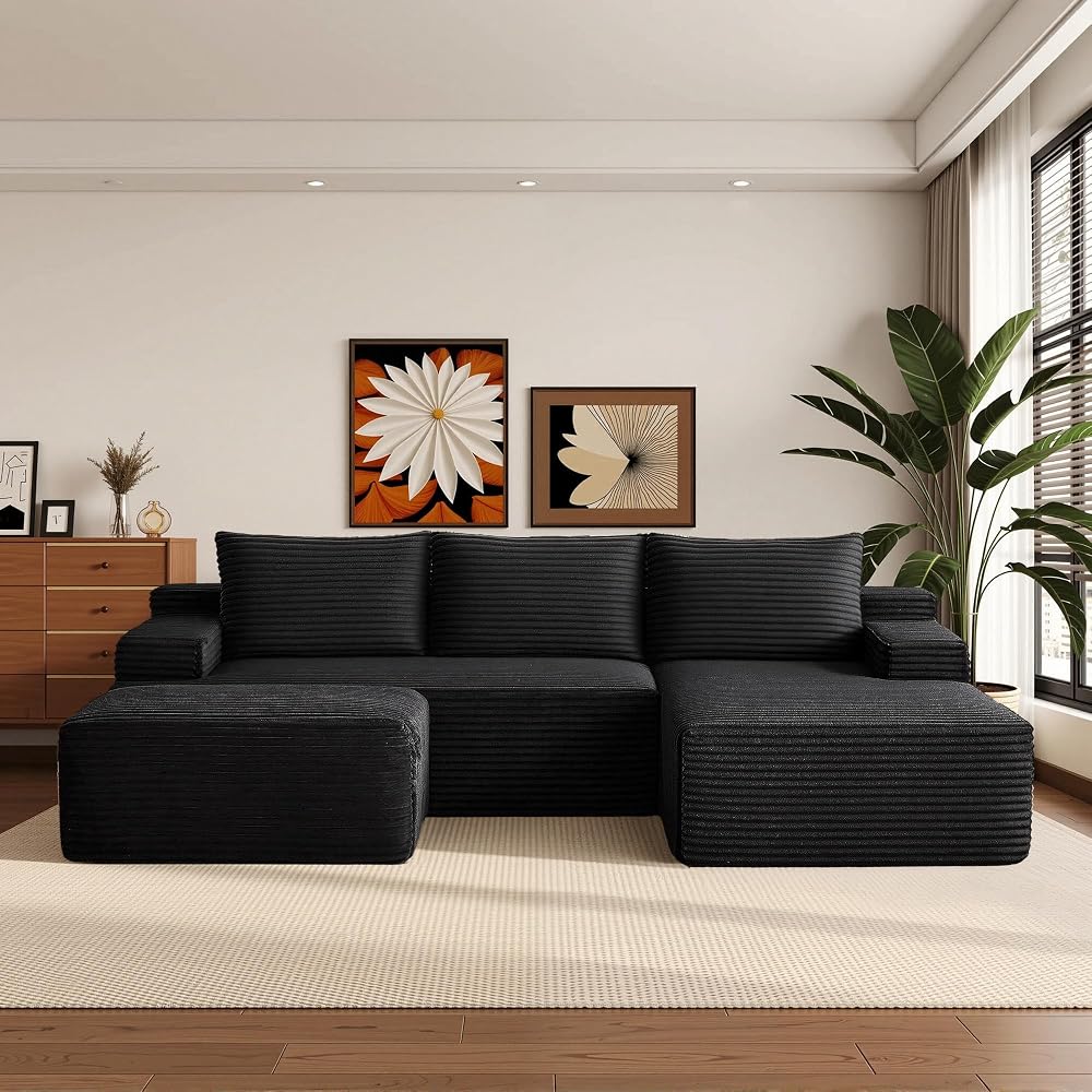 Boneless Couch Comfy Sectional Couches for Living Room,U Shaped Modular Cloud Couch Sofa, Minimalist Modular Sectional Sofa with Deep Seat