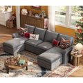 LINSY HOME U Shaped Couch Sectional Sofa, 115" Modular Couches with Double Chaise Lounge, Chenille 4 Seater Sofa Set for Living Room, Apartment, Office, Grey